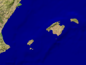 Balearic Islands Satellite + Borders 640x480